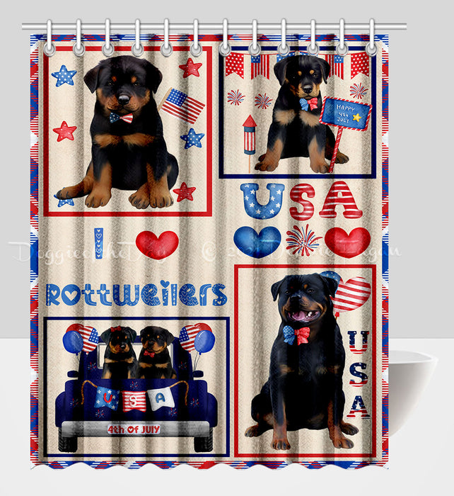 4th of July Independence Day I Love USA Rottweiler Dogs Shower Curtain Pet Painting Bathtub Curtain Waterproof Polyester One-Side Printing Decor Bath Tub Curtain for Bathroom with Hooks