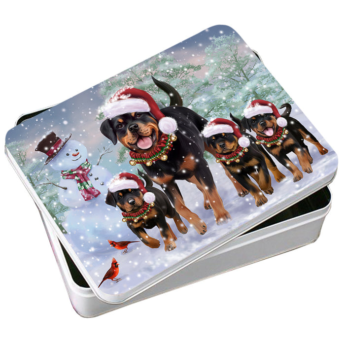 Christmas Running Family Dogs Rottweilers Dog Photo Storage Tin PITN54168