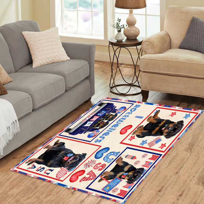 4th of July Independence Day I Love USA Rottweiler Dogs Area Rug - Ultra Soft Cute Pet Printed Unique Style Floor Living Room Carpet Decorative Rug for Indoor Gift for Pet Lovers