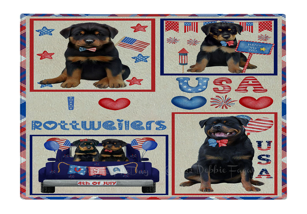 4th of July Independence Day I Love USA Rottweiler Dogs Cutting Board - For Kitchen - Scratch & Stain Resistant - Designed To Stay In Place - Easy To Clean By Hand - Perfect for Chopping Meats, Vegetables