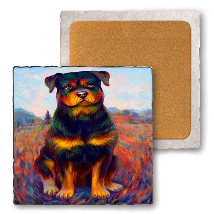 Mystic Blaze Rottweiler Dog Set of 4 Natural Stone Marble Tile Coasters MCST48587