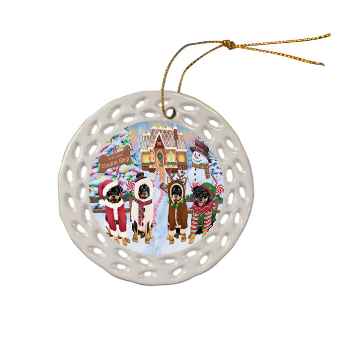 Holiday Gingerbread Cookie Shop Rottweilers Dog Ceramic Doily Ornament DPOR56871