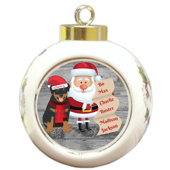 Custom Personalized Santa with Rottweiler Dog Christmas Round Ball Ornament