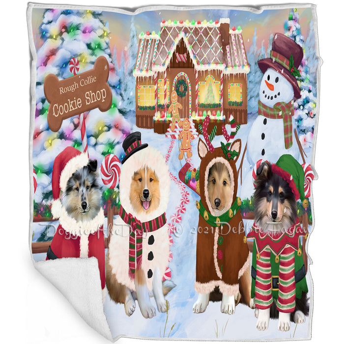 Holiday Gingerbread Cookie Shop Rough Collies Dog Blanket BLNKT128928