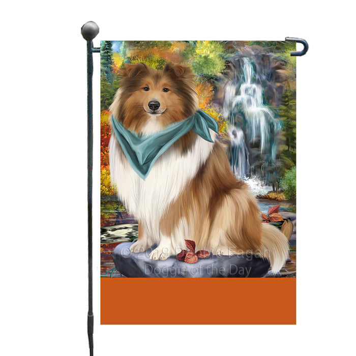Personalized Scenic Waterfall Rough Collie Dog Custom Garden Flags GFLG-DOTD-A60841
