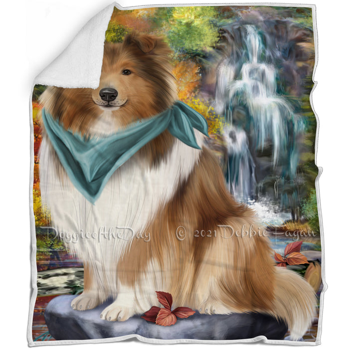 Scenic Waterfall Rough Collie Dog Blanket BLNKT110586
