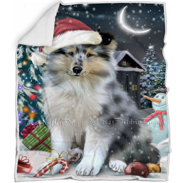 Have a Holly Jolly Christmas Happy Holidays Rough Collie Dog Blanket BLNKT105555