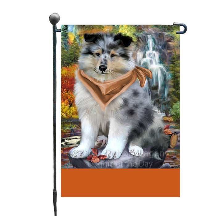 Personalized Scenic Waterfall Rough Collie Dog Custom Garden Flags GFLG-DOTD-A60842