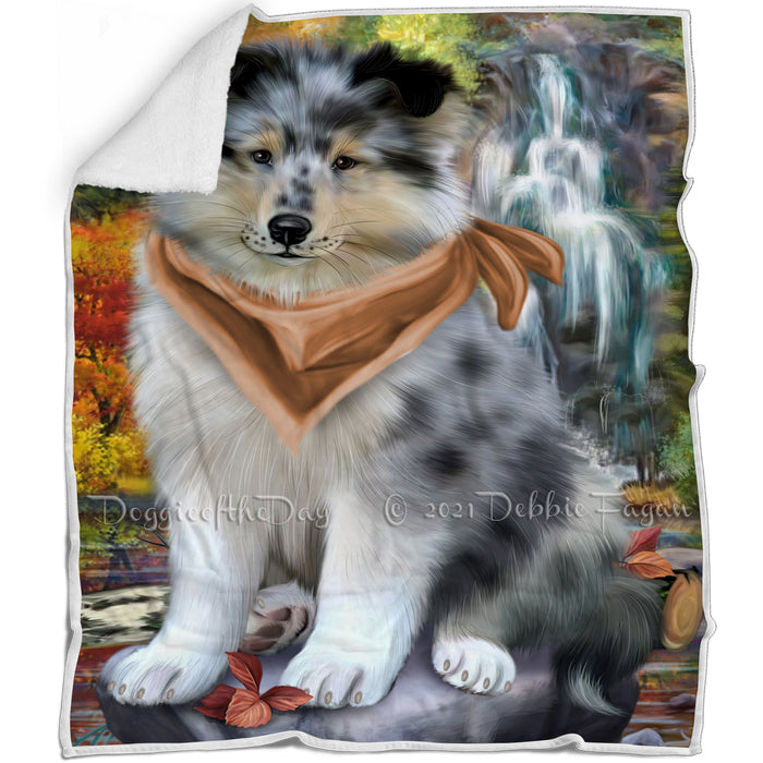 Scenic Waterfall Rough Collie Dog Blanket BLNKT110595
