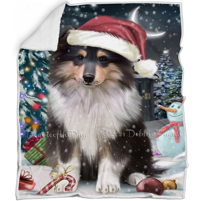 Have a Holly Jolly Christmas Happy Holidays Rough Collie Dog Blanket BLNKT105564