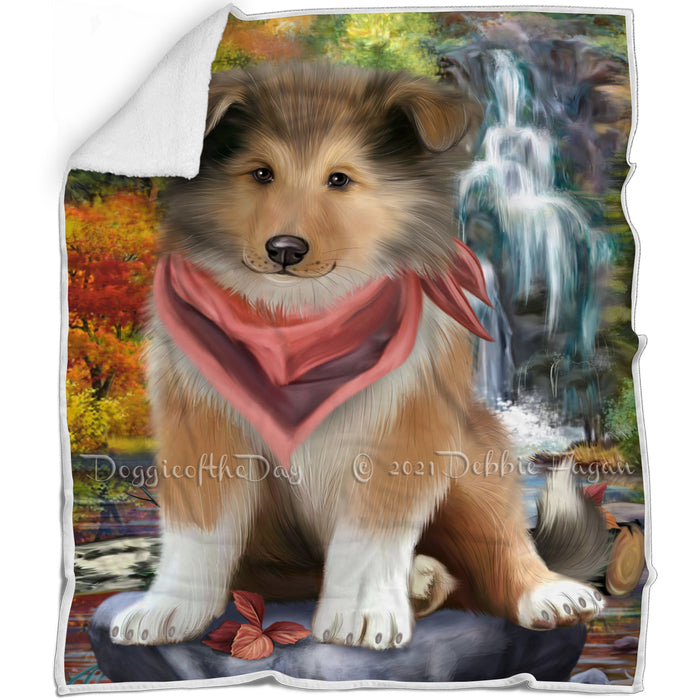 Scenic Waterfall Rough Collie Dog Blanket BLNKT110604
