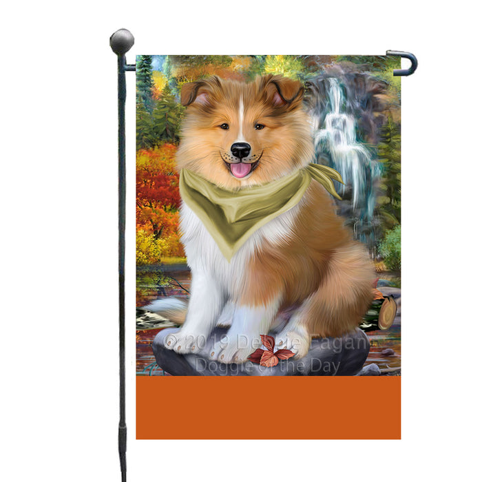 Personalized Scenic Waterfall Rough Collie Dog Custom Garden Flags GFLG-DOTD-A60844