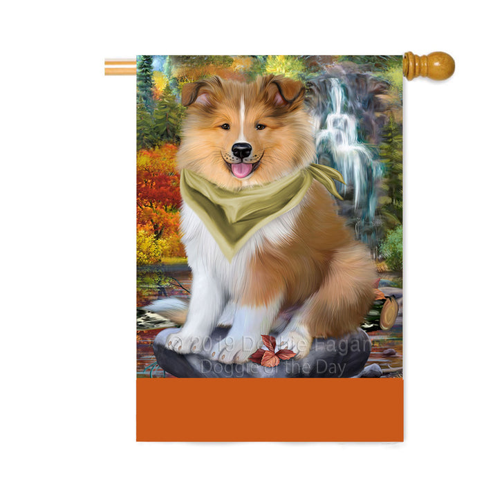Personalized Scenic Waterfall Rough Collie Dog Custom House Flag FLG-DOTD-A60900