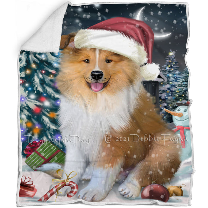Have a Holly Jolly Christmas Happy Holidays Rough Collie Dog Blanket BLNKT105573