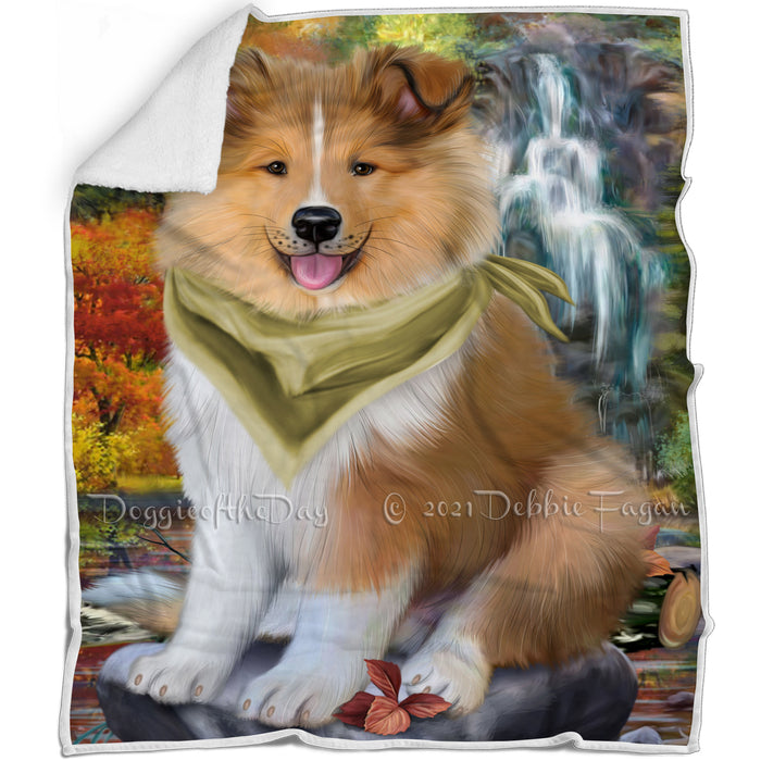 Scenic Waterfall Rough Collie Dog Blanket BLNKT110613