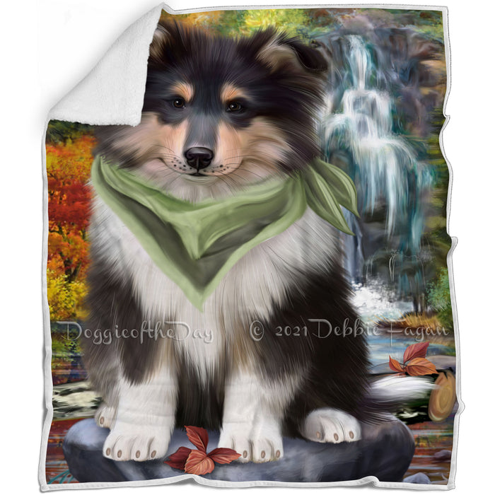 Scenic Waterfall Rough Collie Dog Blanket BLNKT110622