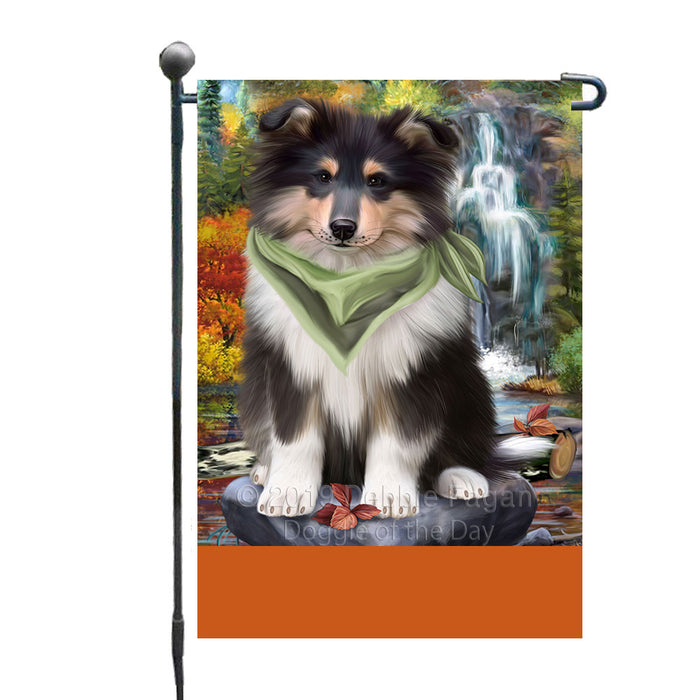 Personalized Scenic Waterfall Rough Collie Dog Custom Garden Flags GFLG-DOTD-A60845