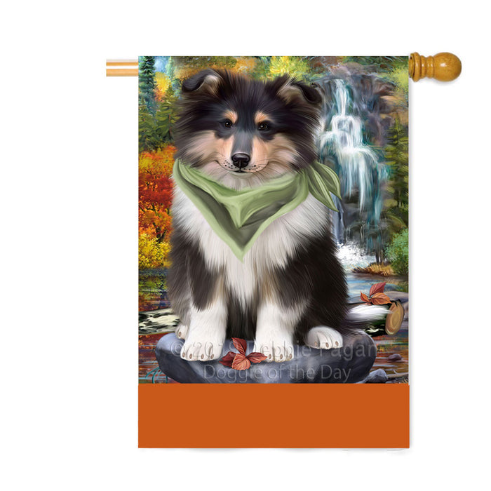 Personalized Scenic Waterfall Rough Collie Dog Custom House Flag FLG-DOTD-A60901