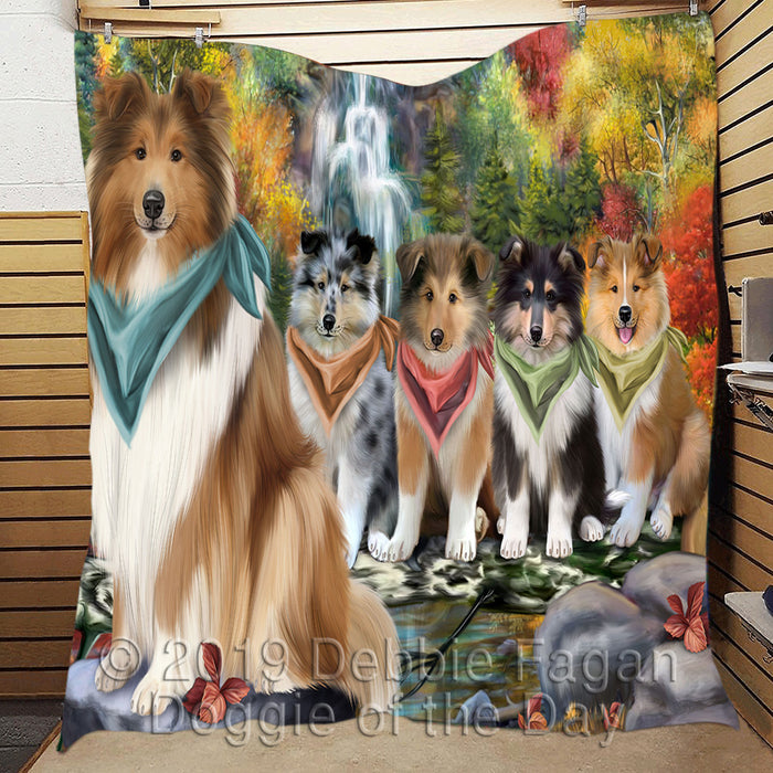 Scenic Waterfall Rough Collie Dogs Quilt