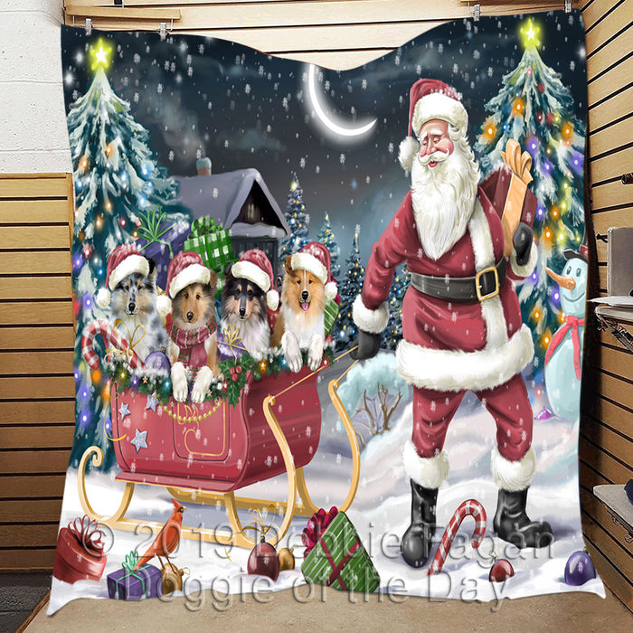 Santa Sled Dogs Christmas Happy Holidays Rough Collie Dogs Quilt