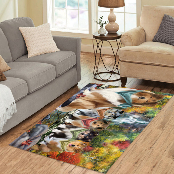 Scenic Waterfall Rough Collie Dogs Area Rug