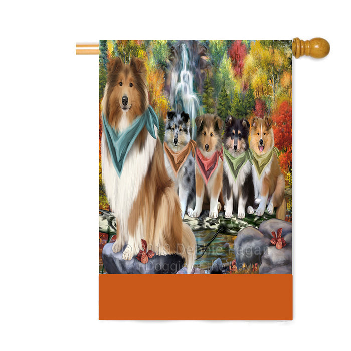 Personalized Scenic Waterfall Rough Collie Dogs Custom House Flag FLG-DOTD-A60896