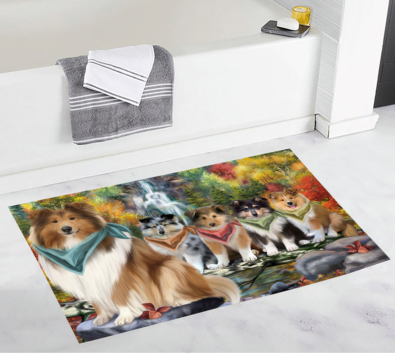 Scenic Waterfall Rough Collie Dogs Bath Mat