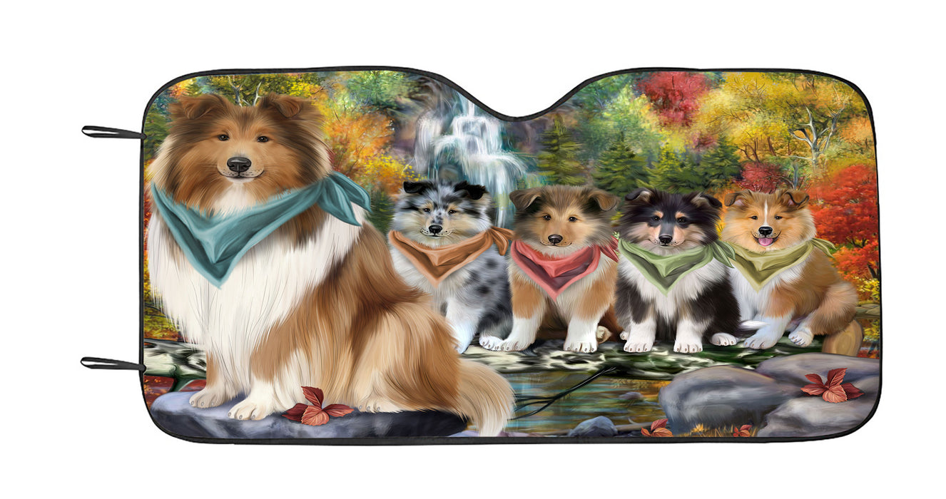 Scenic Waterfall Rough Collie Dogs Car Sun Shade