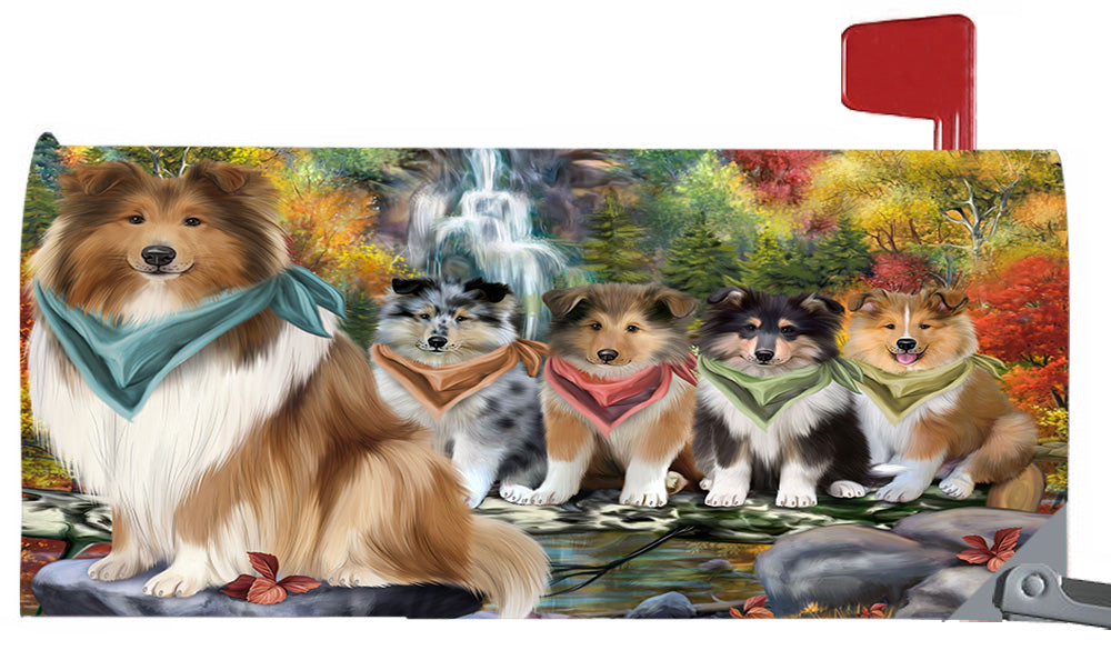 Scenic Waterfall Rough Collie Dogs Magnetic Mailbox Cover MBC48748