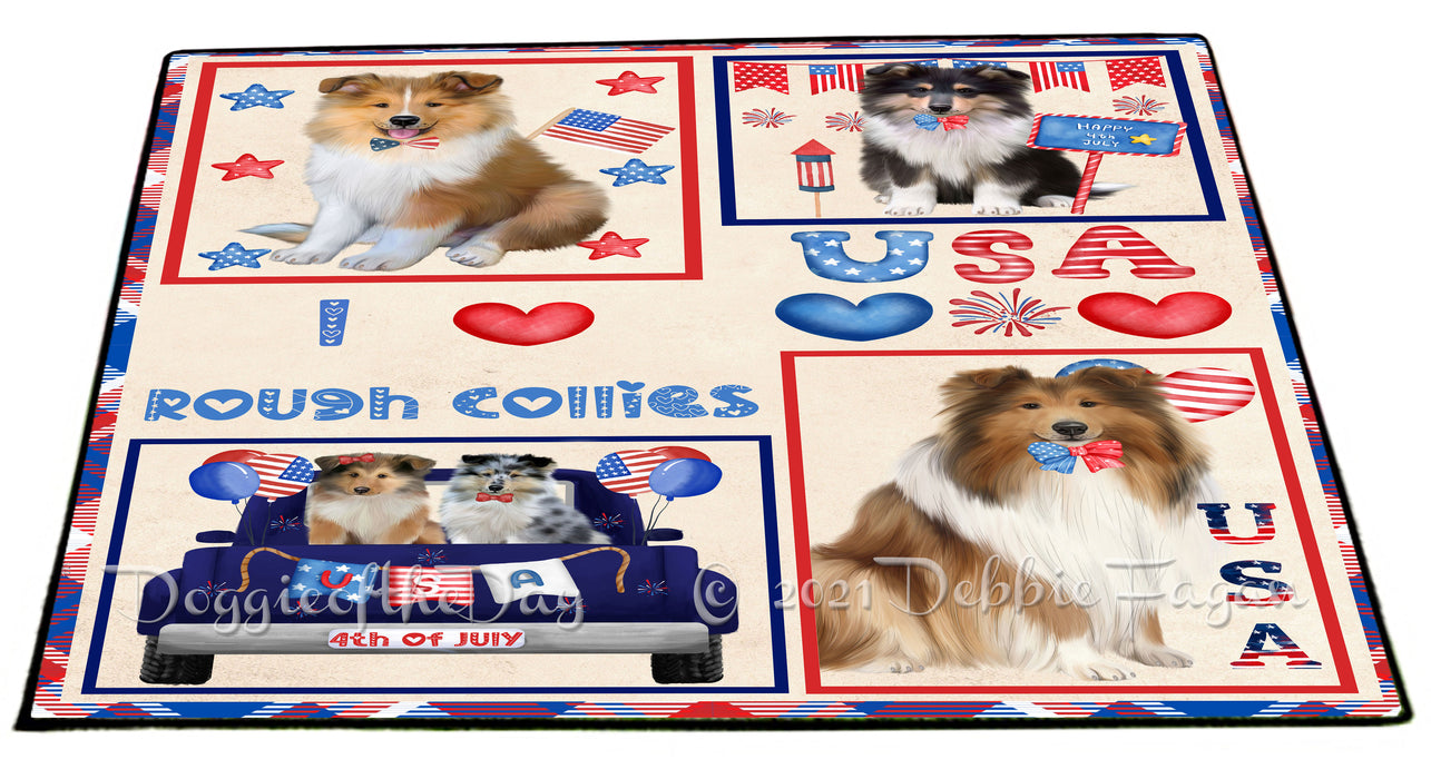4th of July Independence Day I Love USA Rough Collie Dogs Floormat FLMS56299 Floormat FLMS56299