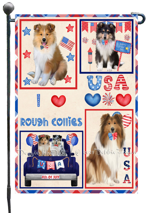 4th of July Independence Day I Love USA Rough Collie Dogs Garden Flag GFLG66931