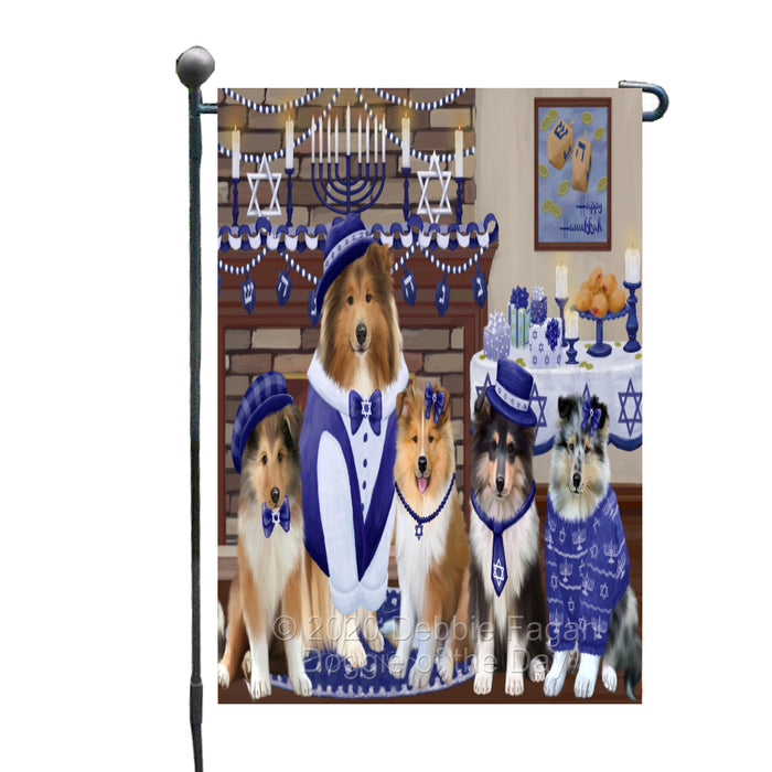 Happy Hanukkah Family Rough Collie Dogs Garden Flag GFLG65770