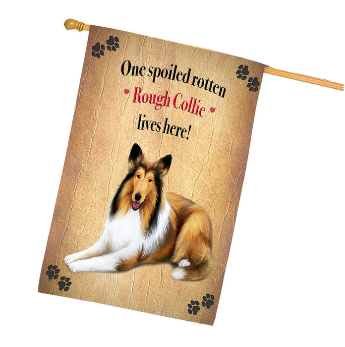 Spoiled Rotten Rough Collie Dog House Flag Outdoor Decorative Double Sided Pet Portrait Weather Resistant Premium Quality Animal Printed Home Decorative Flags 100% Polyester FLG68466