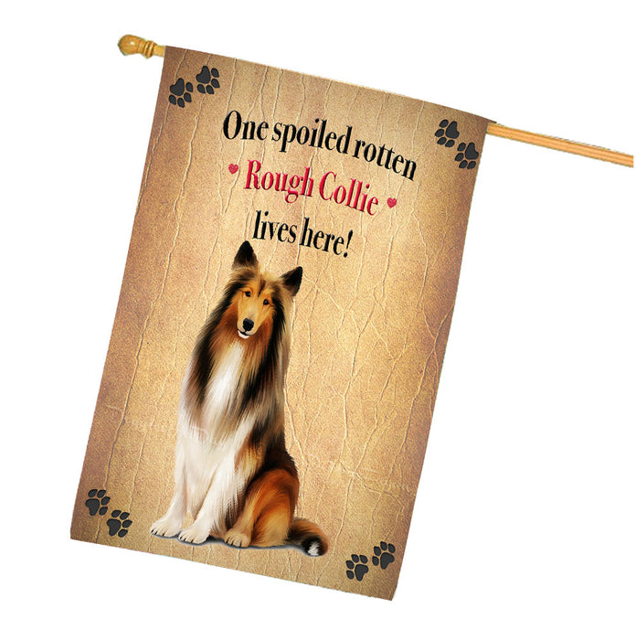 Spoiled Rotten Rough Collie Dog House Flag Outdoor Decorative Double Sided Pet Portrait Weather Resistant Premium Quality Animal Printed Home Decorative Flags 100% Polyester FLG68467