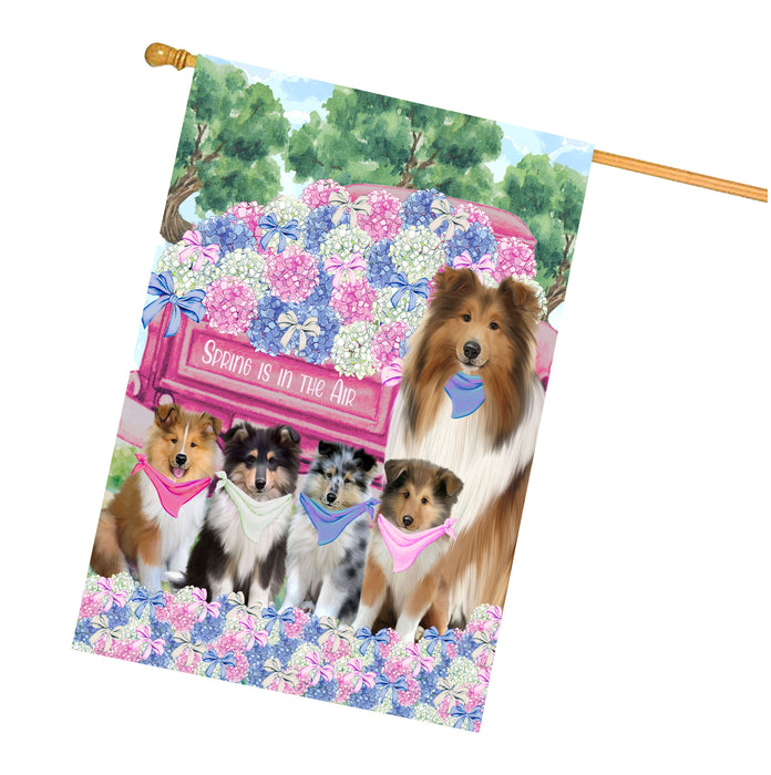 Rough Collie Dogs House Flag: Explore a Variety of Personalized Designs, Double-Sided, Weather Resistant, Custom, Home Outside Yard Decor for Dog and Pet Lovers