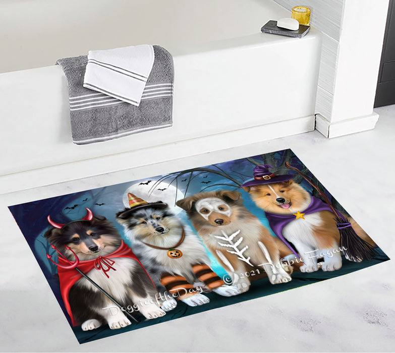Happy Halloween Trick or Treat Rough Collie Dogs Bathroom Rugs with Non Slip Soft Bath Mat for Tub BRUG54994