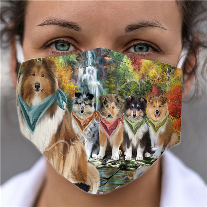 Scenic Waterfall Rough Collie Dogs Face Mask FM49331