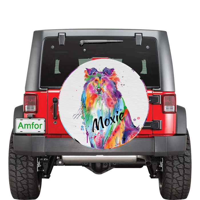 Custom Pet Name Personalized Watercolor Rough Collie Dog Car Tire Cover