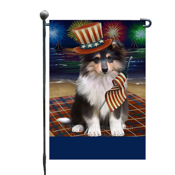 Personalized 4th of July Firework Rough Collie Dog Custom Garden Flags GFLG-DOTD-A58047