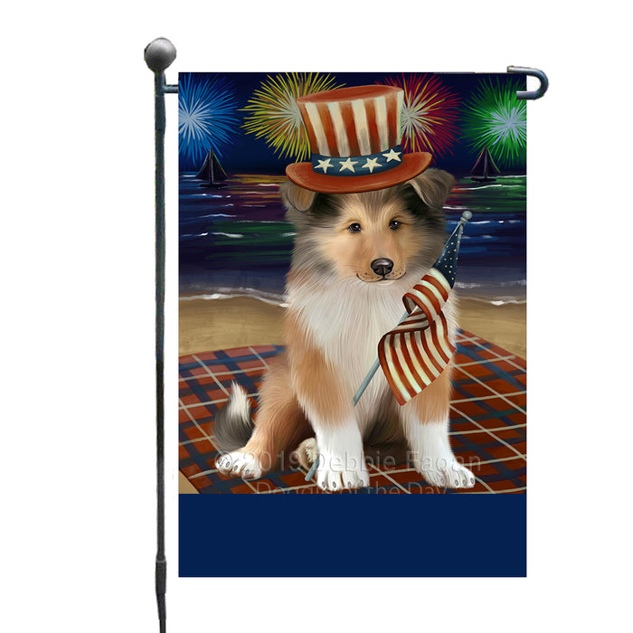 Personalized 4th of July Firework Rough Collie Dog Custom Garden Flags GFLG-DOTD-A58048