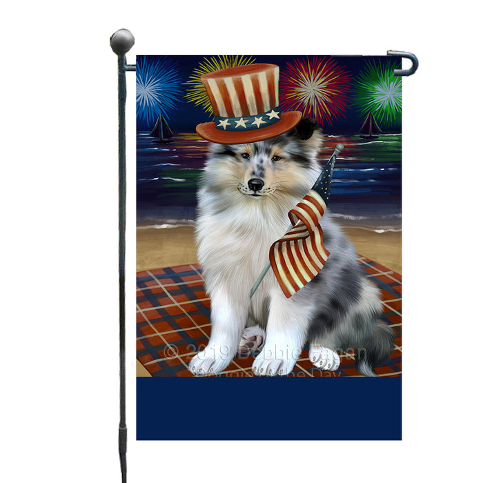 Personalized 4th of July Firework Rough Collie Dog Custom Garden Flags GFLG-DOTD-A58049