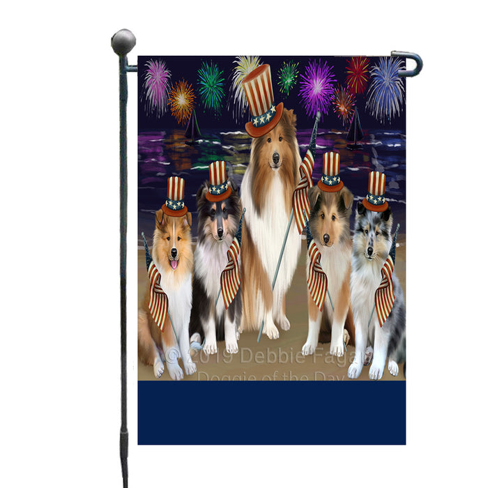 Personalized 4th of July Firework Rough Collie Dogs Custom Garden Flags GFLG-DOTD-A58046