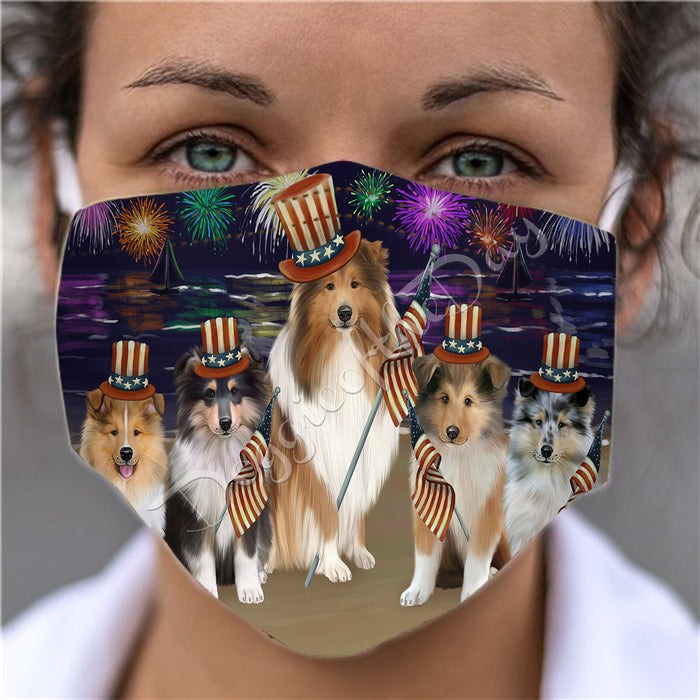 4th of July Independence Day Rough Collie Dogs Face Mask FM49433