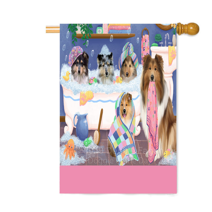 Personalized Rub A Dub Dogs In A Tub Rough Collie Dogs Custom House Flag FLG64367