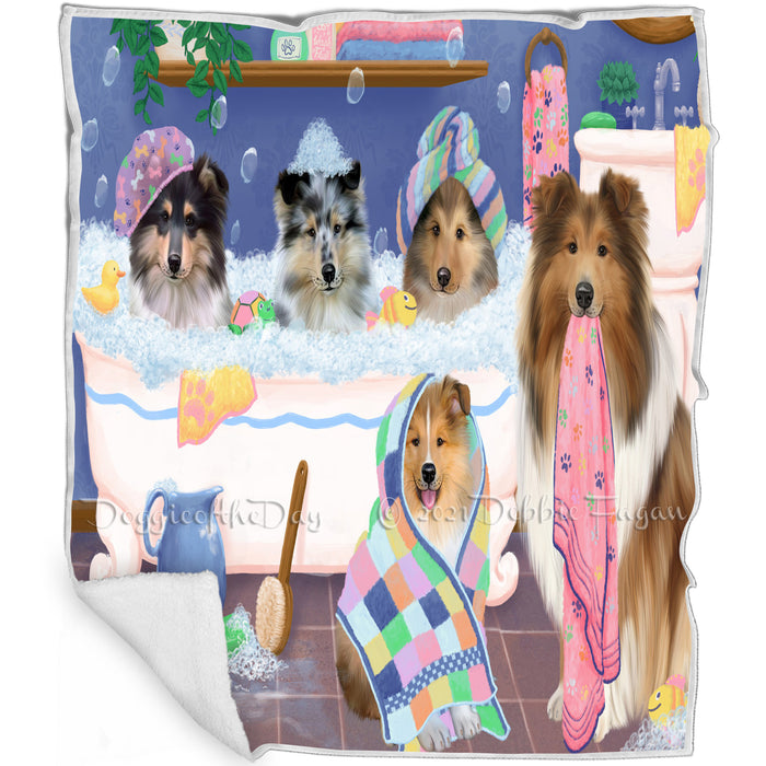 Rub A Dub Dogs In A Tub Rough Collies Dog Blanket BLNKT130755