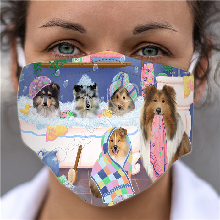 Rub A Dub Dogs In A Tub  Rough Collie Dogs Face Mask FM49533