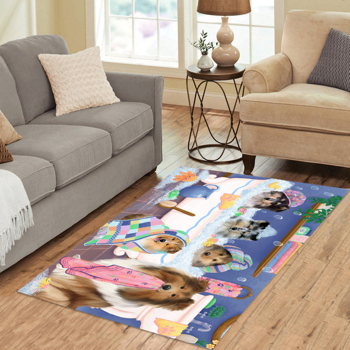 Rub A Dub Dogs In A Tub Rough Collie Dogs Area Rug
