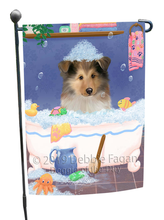 Rub A Dub Dog In A Tub Rough Collie Dog Garden Flag GFLG66288