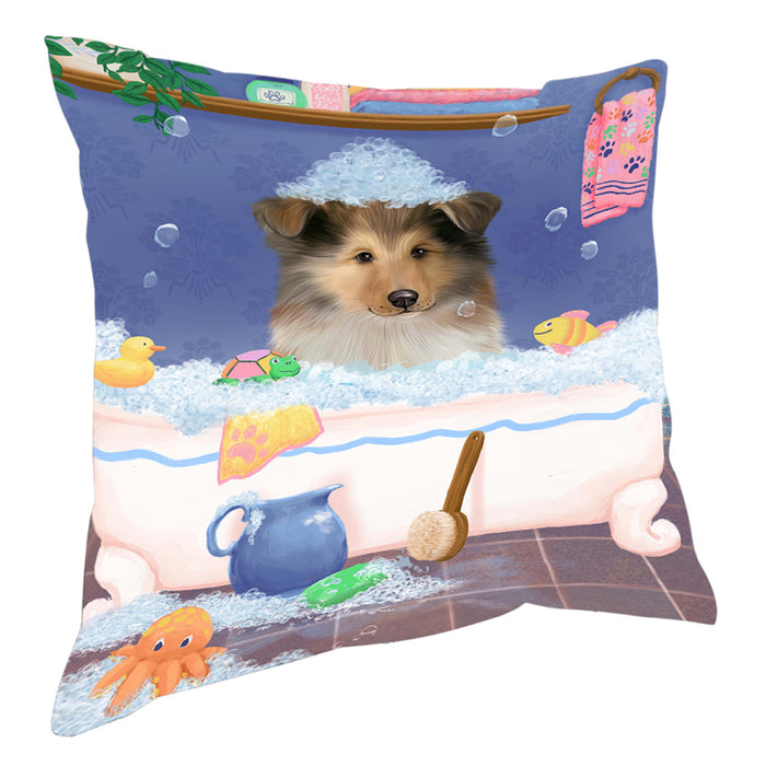 Rub A Dub Dog In A Tub Rough Collie Dog Pillow with Top Quality High-Resolution Images - Ultra Soft Pet Pillows for Sleeping - Reversible & Comfort - Ideal Gift for Dog Lover - Cushion for Sofa Couch Bed - 100% Polyester, PILA90751