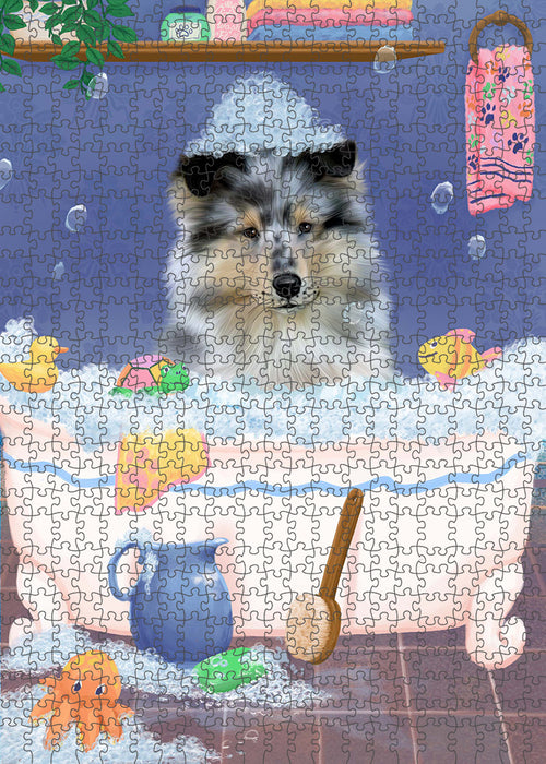 Rub A Dub Dog In A Tub Rough Collie Dog Portrait Jigsaw Puzzle for Adults Animal Interlocking Puzzle Game Unique Gift for Dog Lover's with Metal Tin Box PZL341